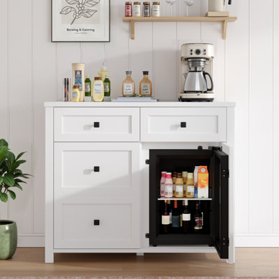 41" White Built-in Mini Fridge Coffee Bar Cabinet & TV Stand, Sideboard with Drawer & Adjustable Shelves, Liquor Cabinet for Living Room, Kitchen & Office