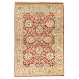 Hand Knotted Wool Area Rug in Red And Gold