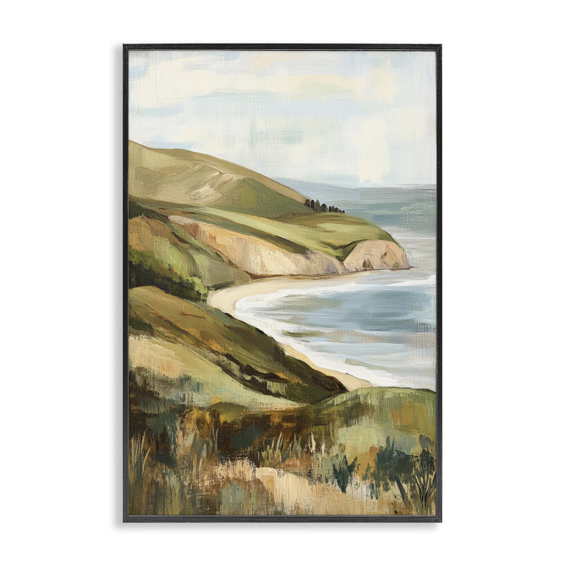Giclée encadrée peinte Cliffside Coastal Morning, design par Petal Prints Design, 24x16, Giclée noire de minuit encadrée