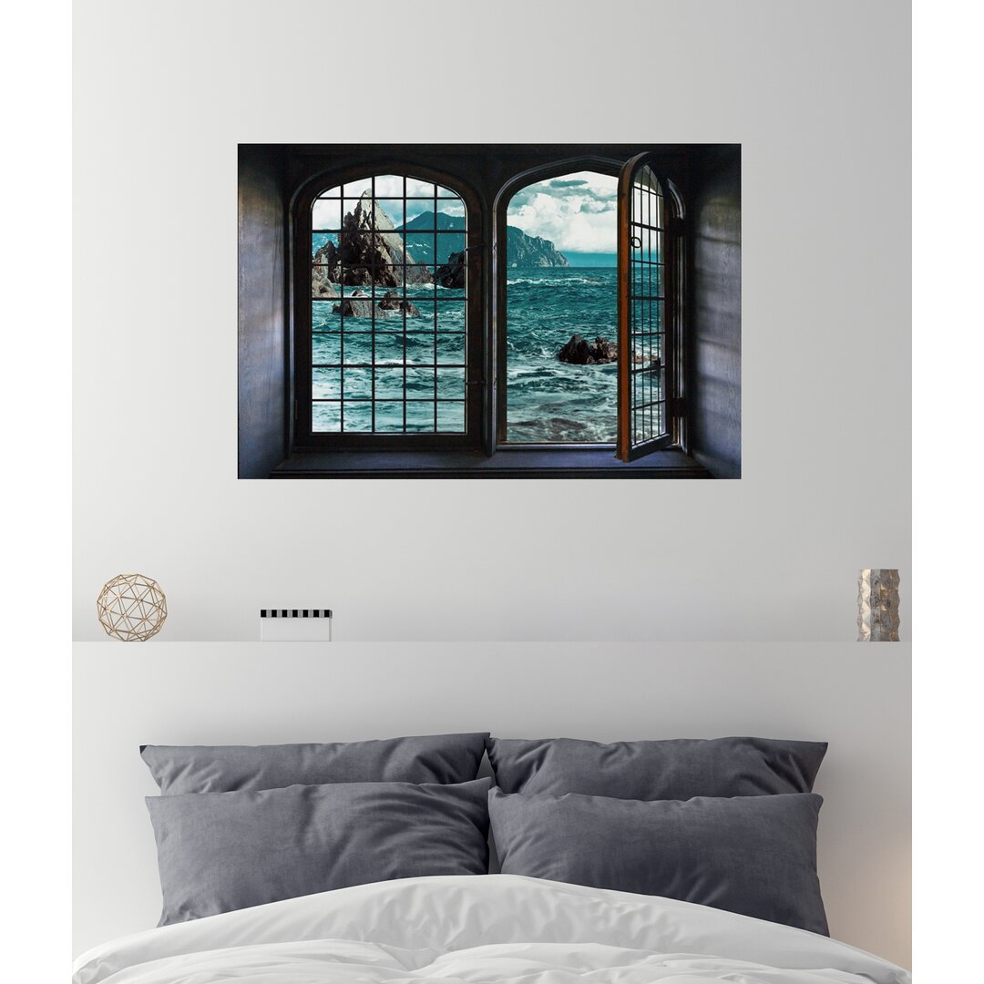 Wandtattoo Eisenfenster und Klippen im Meer