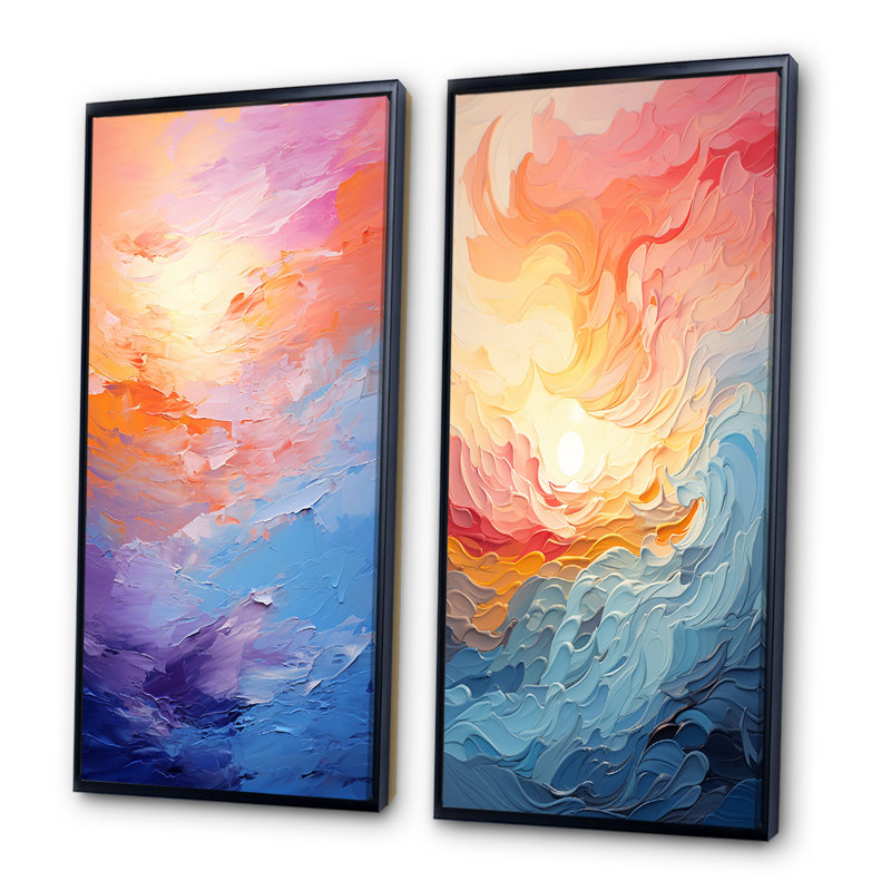 «Bold Pastel Sunset», 2 pièces, Cadre noir, H 32 po x l 32 po