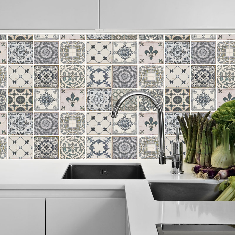 Garrow Vintage Blue Wall Tile Sticker Set - 15 x 15 cm (6 x 6 in) - 24 pcs