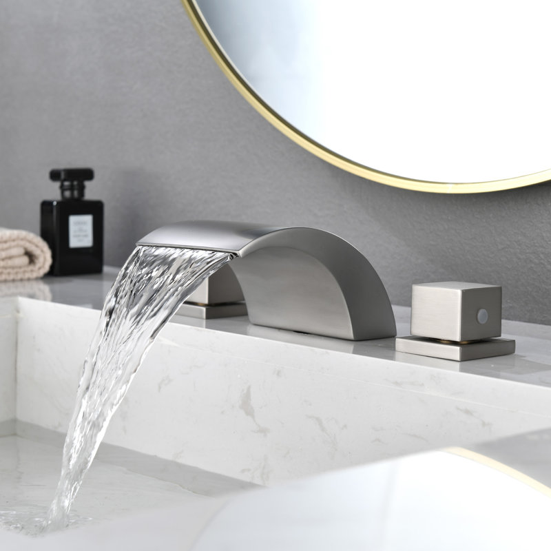 Robinet de salle de bain à large entraxe, Nickel brossé
