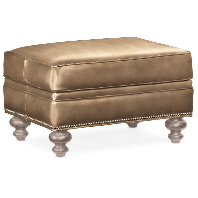 West Ottoman, Nickel, Stone, Aline Fumo Genuine Leather