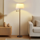 Caden 62 in. Mid-Century Modern Extendable LED Floor Lamp with Fabric Drum Shade