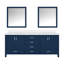 Meuble-lavabo 80 po x 22 po bleu marine avec surface en quartz rayé, miroirs de 30 po et beaucoup d’espace pour les accessoires de salle de bain Double-P, plateau blanc, rangement volumineux-880994000