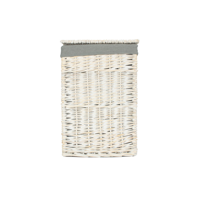 Wicker Square Laundry Basket with Sage Lining, 50cm H x 33cm W x 33cm D, White/Grey