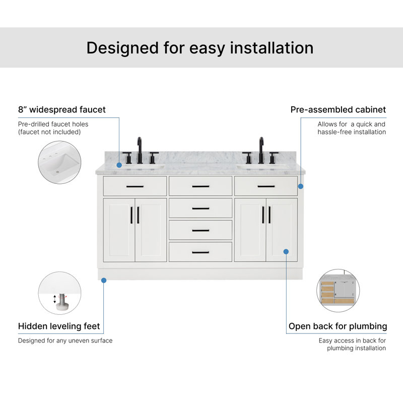67 in. Double Vanity, Rectangular, White, 67"