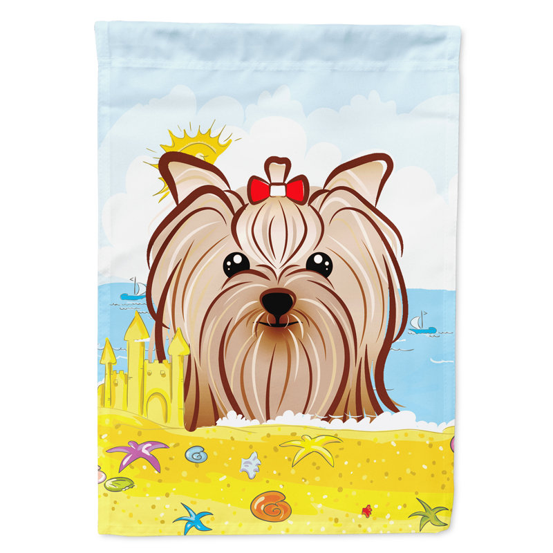 Drapeau de jardin à 2 côtés summer beach, Yorkie (beige et brun)
