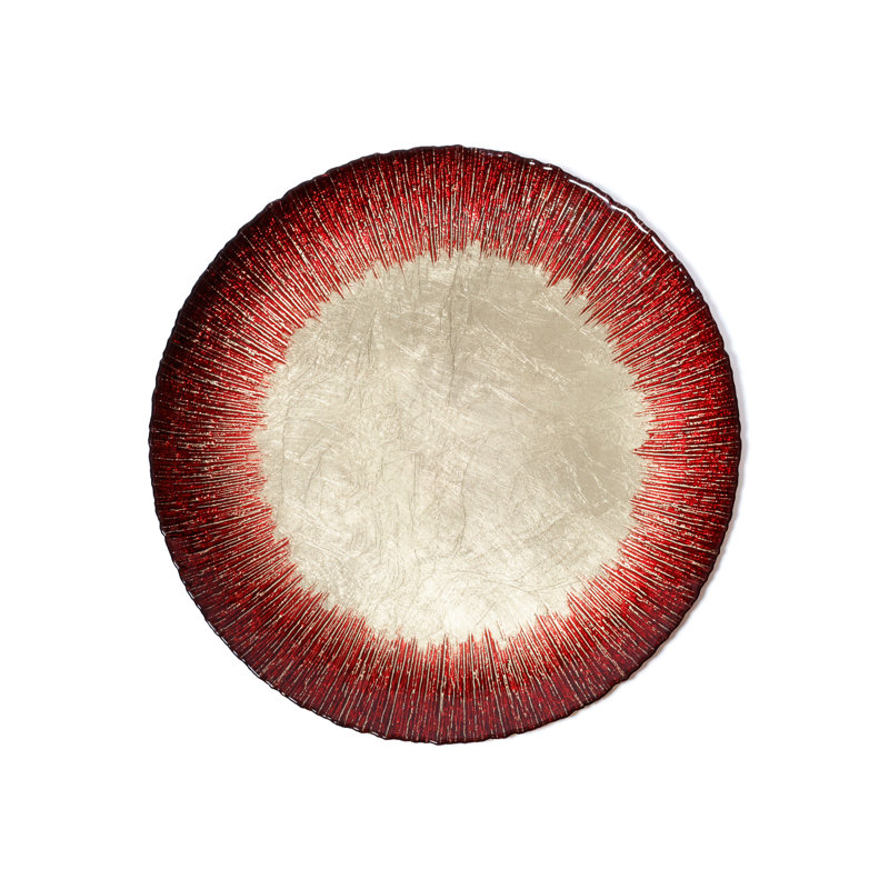 Assiettes à dîner célestes en verre, ensemble de 6, Doré / rouge