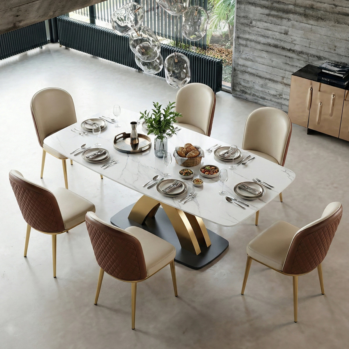 Mercer41 Dashon Modern Rectangular Sintered Stone Dining Table with ...