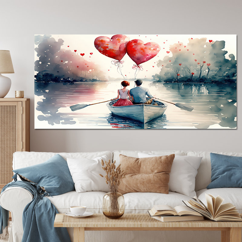 Couple d'amoureux qui passe du temps à l'extérieur III - Peinture sur toile, Toile tendue, H 28 po x l 60 po x P 1,5 po