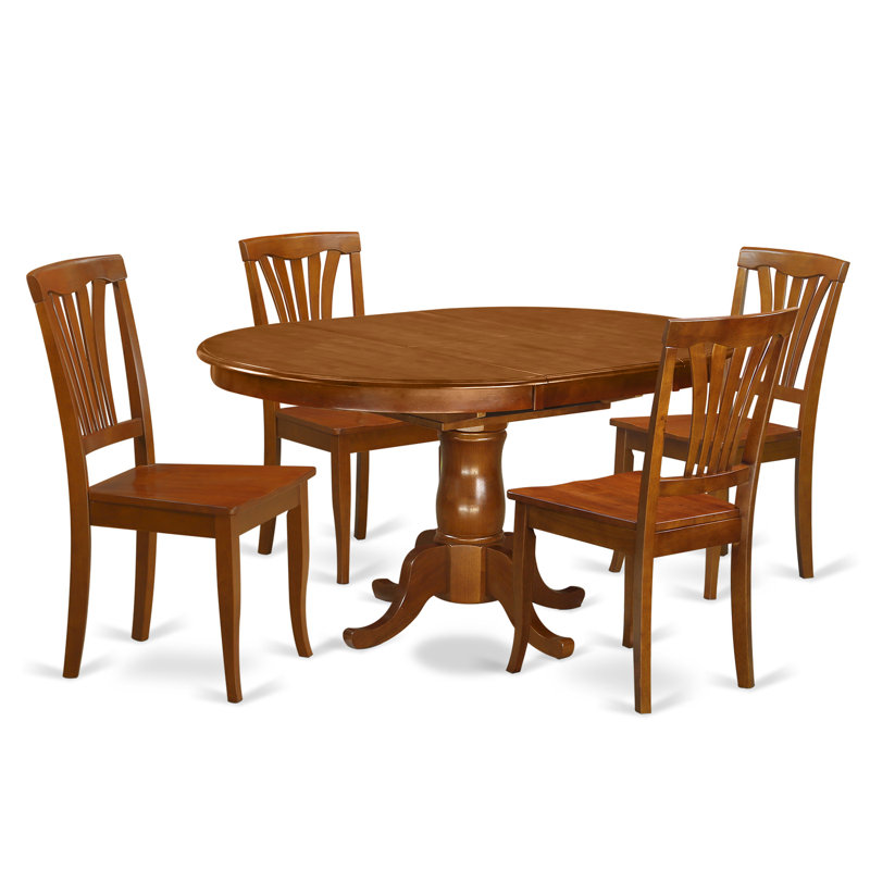 5 Piece Modern Dining Table Set Includes an Oval Wooden Table with Butterfly Leaf and 4 Dining Chairs, Saddle Brown
