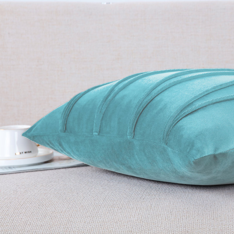 Pleated Square Polyester Velvet Pillow Cover, Light Blue, 20"H x 20"W