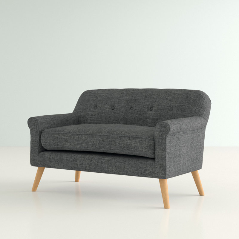 Gray Tufted Fabric Loveseat with Birch Wood Legs