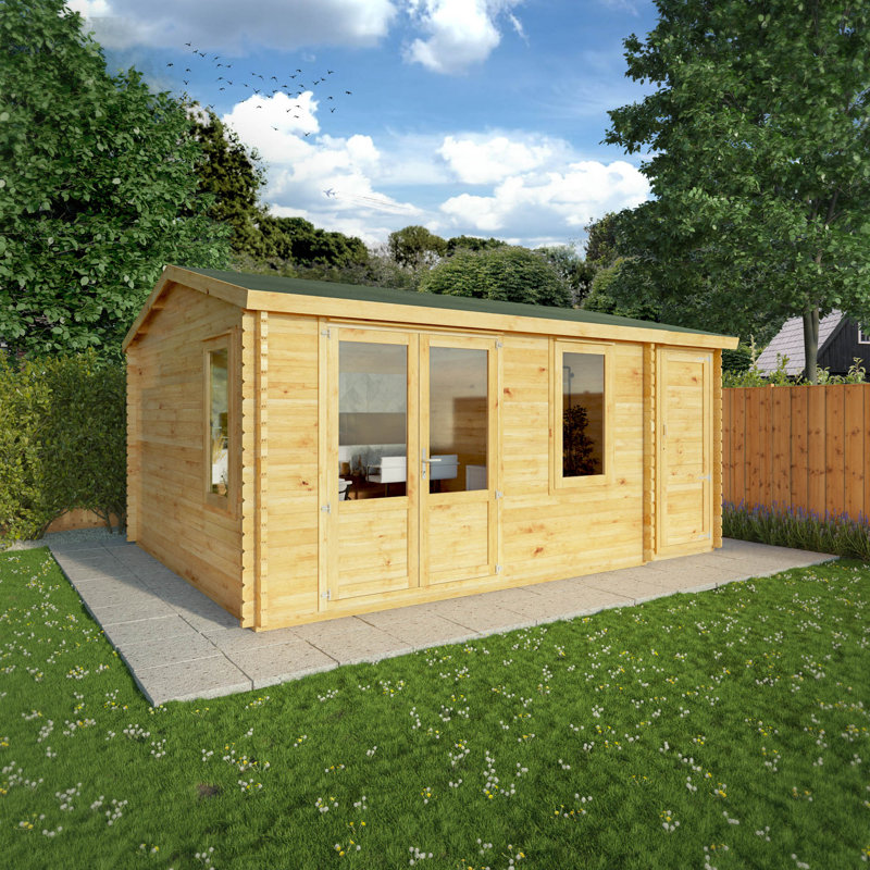 Mercia 17ft x 13ft Home Office Elite Log Cabin With Side Shed (44mm)