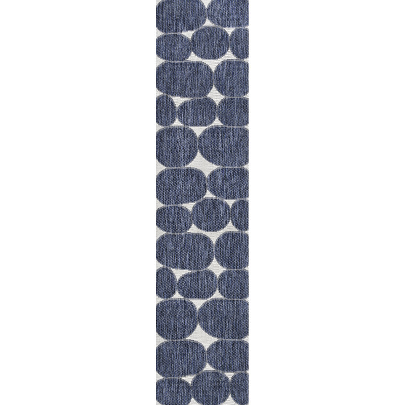 Oliver Modern Geometric Organic Shapes Navy/Cream Indoor/Outdoor Rug, Runner 2' x 7'10"