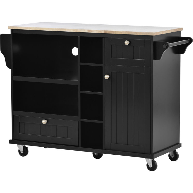 Chariot pour îlot de cuisine avec armoire de rangement et deux roues verrouillables, bureau en bois massif, armoire à micro-ondes, buffet de service sur pied