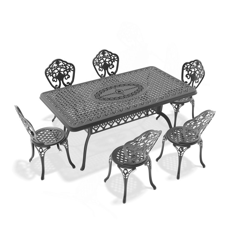 7-Piece Set Of All-Weather Cast Aluminum Dining Furniture Set With Black Frame, 6