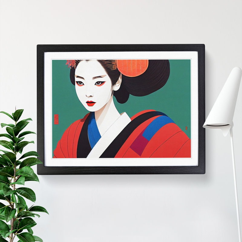 Thrilling Geisha - Single Picture Frame Print, Black Framed, 25cm H x 34cm W x 2cm D