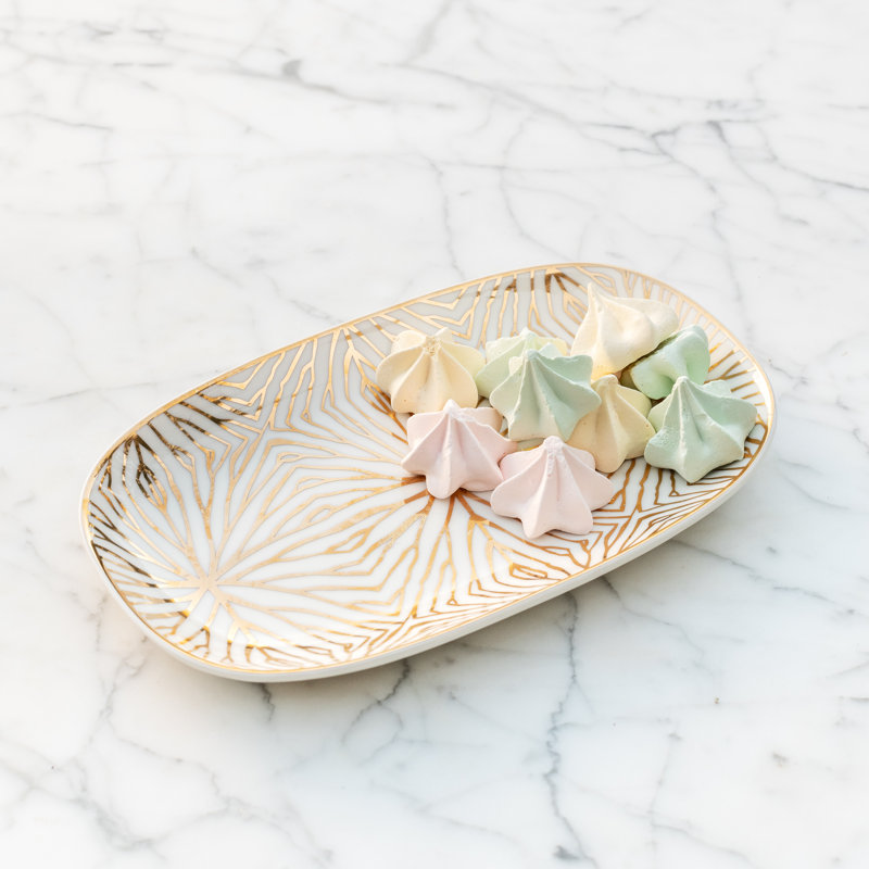 Talianna Decorative Tray, White/Gold