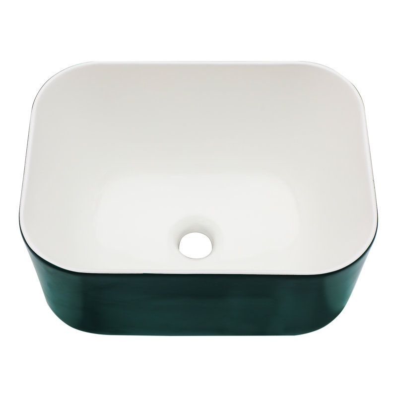 Lavabo vasque de salle de bain carré en céramique 16 x 12 - Teinture, faible absorption d'eau, lisse, sortie de drain de 1,75 po, méthode d'installation sur le comptoir