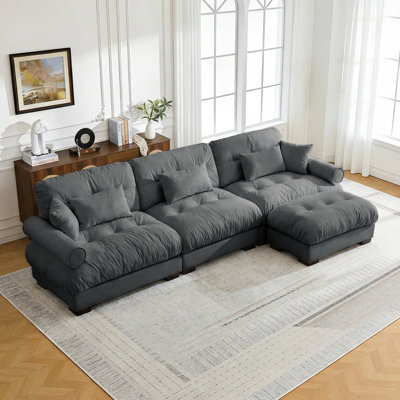 Chenille Fabric Modular Sofa Set, 130-Inch L-Shaped Living Room Sofa Suite, Three-Seater Cloud-Like Comfort Sofa With Removable Ottoman