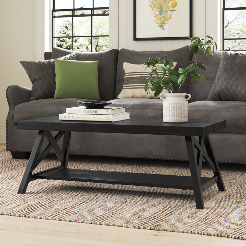Table basse à tréteaux avec rangement Isakson, Noir