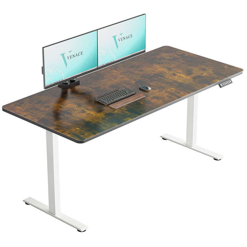 Standing Desk, Brown, 46.5" H x 59" W x 29.53" D, White