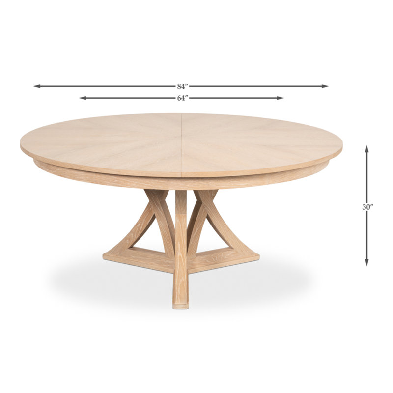 Casual Round Solid Oak Dining Table, Bleached Oak, 30"H x 64"L x 64"W