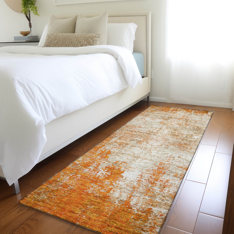 Premium Machine Washable Prisco Orange Rug, Runner 2'3" x 7'6"