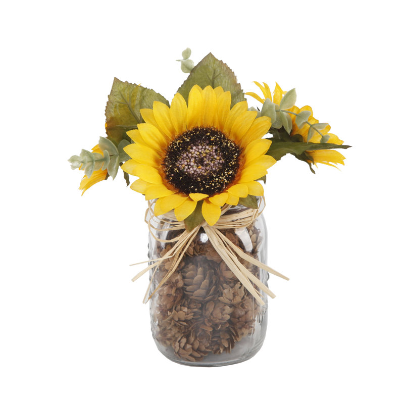 Arrangement floral tournesols en pot, Jaune