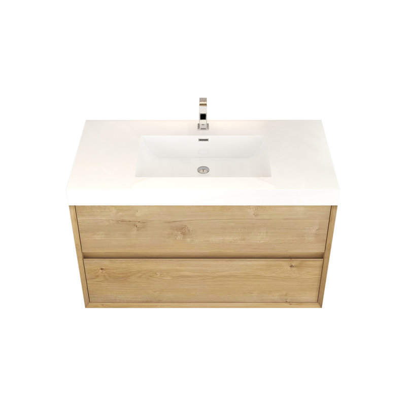 Ensemble de meuble-lavabo simple mural 42 po, Chêne