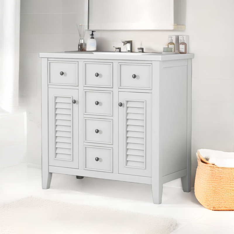 Meuble-lavabo sur pied simple 36 po avec comptoir en céramique Kailiana