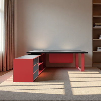 Solid wood boss desk with side cabinet and socket