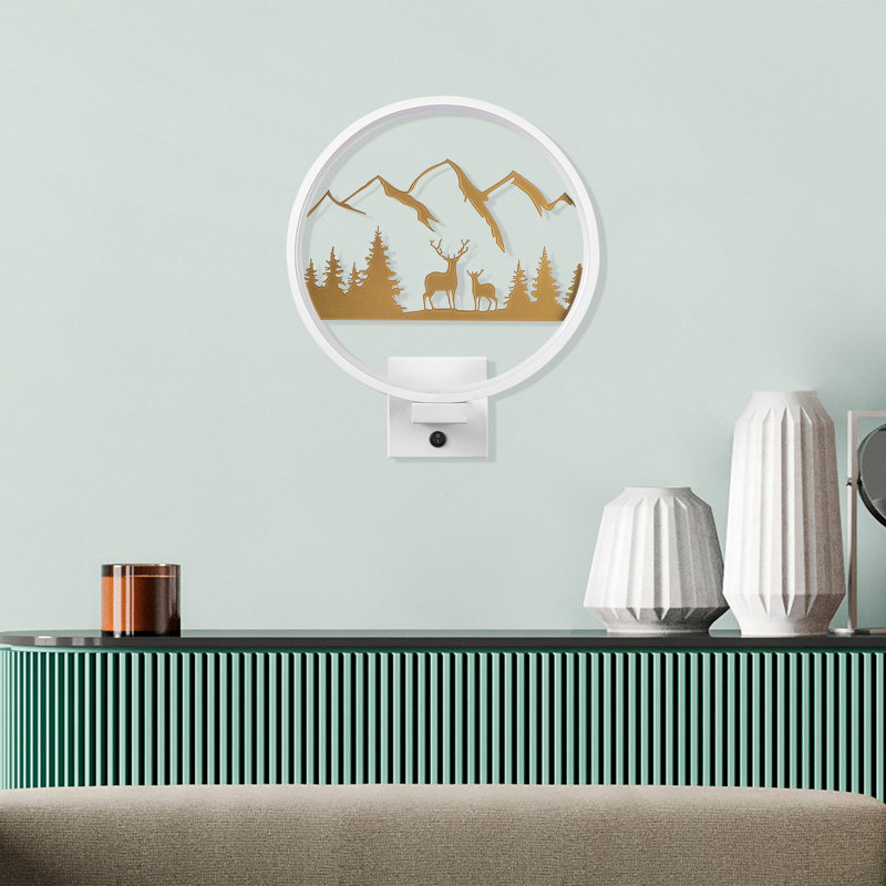 Stylish Wall Lamp, White & Gold, 11.8 x 14.2 x 3.9 inches | 100% Metal, IP 44 Rated, Max 12W | On/Off Switch, 78.7-inch Cable | Perfect for Glam, Animal-Inspired, Scenic & Christmas Decor