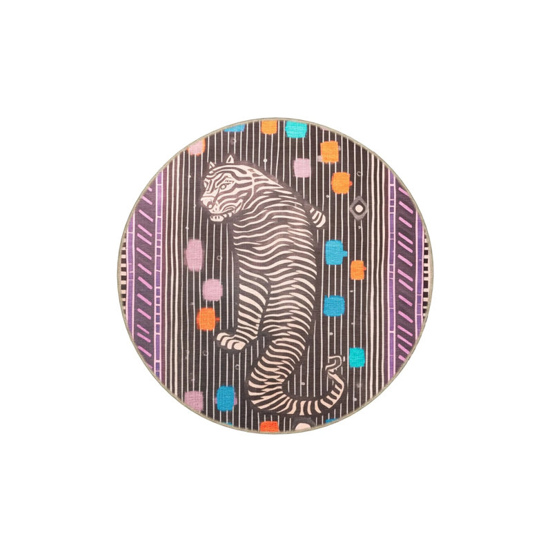 Purple Black Themed Tiger Patterned Creative Modern Decorative Carpet, Rectangle 2'4" x 4'