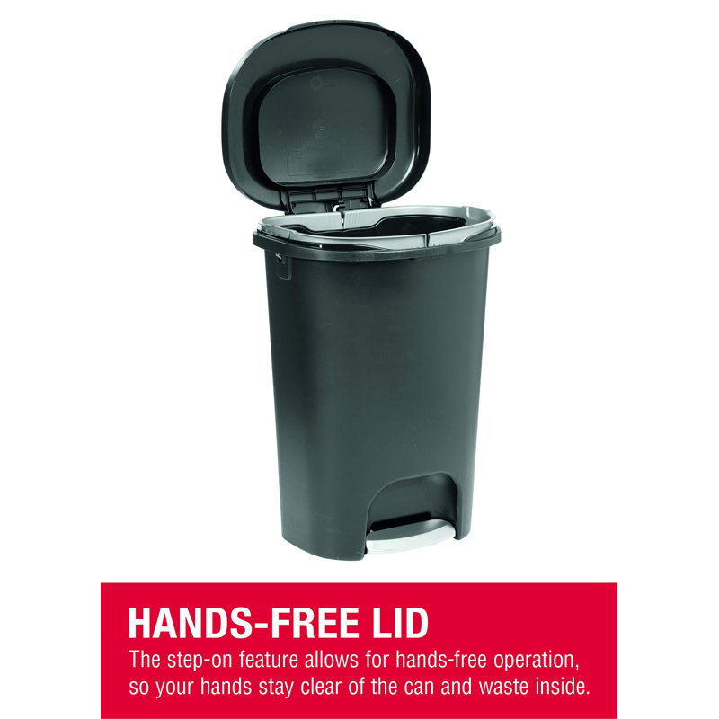 Black 13 Gallon Step-On Trash Can with Stainless Steel Pedal