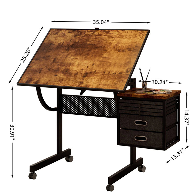Table de casse-tête à angle réglable avec tiroirs de rangement et roulettes