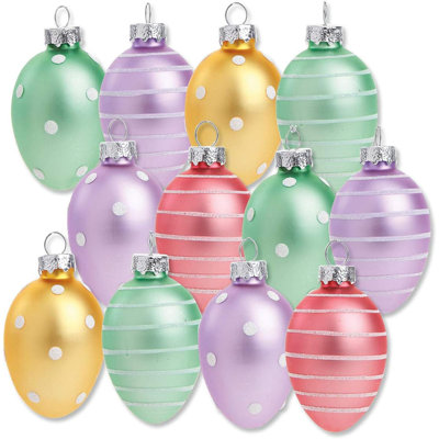 Ornements de Pâques en verre soufflé pastel givré - décorations d'arbre suspendues fabriquées à la main, œuf de Pâques et décor de fête, assortis, ensemble de 12 pièces