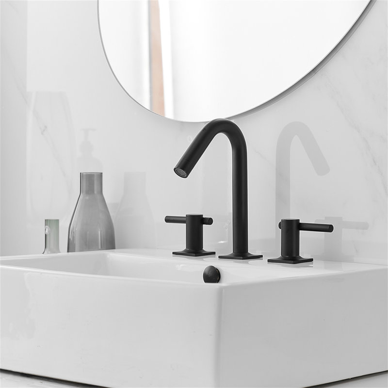 Robinet de salle de bain espacé à deux poignées avec bonde escamotable, Noir mat