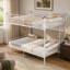 Lit superposé avec échelle et garde-corps élevé, capable de se diviser, lit superposé en métal, espace de rangement, silencieux, taille simple sur simple, blanc