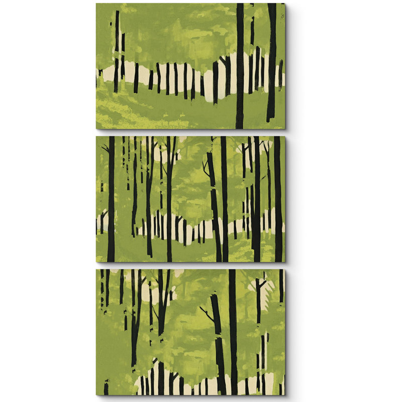 «Vibrant Green Birch Forest», 3 pièces, H 16 po x l 24 po, Toile tendue