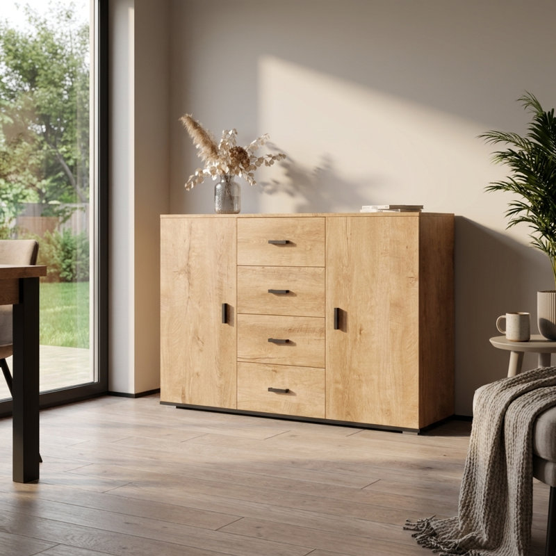 Sabala 52" Sideboard with High Gloss Finish, Oak