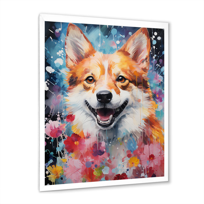 " Popart Shiba Inu Spirit IV ", White Single Picture Framed, 32" H x 16" W x 1" D
