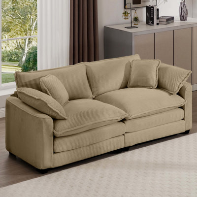 Corduroy In Tan, With Extra Comfortable Seat Cushions And 4 Pillows Tan For Living Rooms, Pillows, Enhancing Interior Design