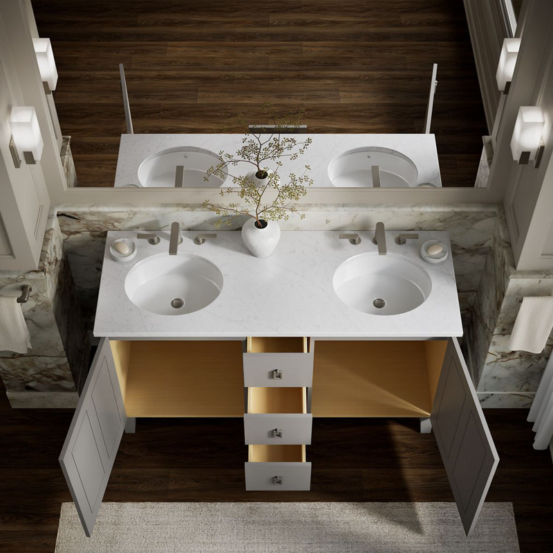 Poplin 60" Vanity Base Only with Furniture Legs, 2 Doors and 3 Drawers, Mohair Gray