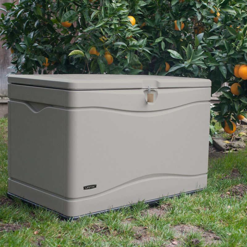 Lifetime Water Resistant Plastic Lockable Deck Box, 80 Gallon, Desert Sand