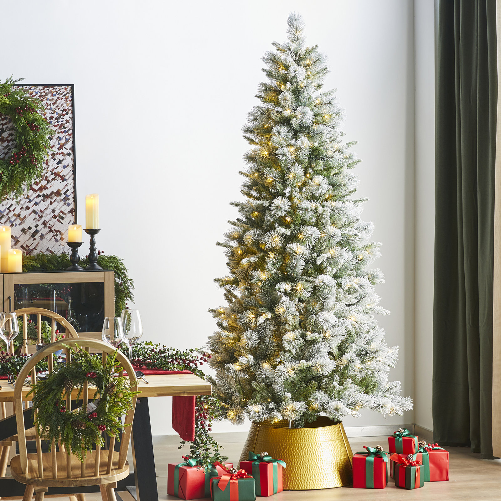 Leilonie Slim Pre-Lit Pine Christmas Tree, 7.5'
