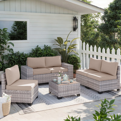 Muphyers 6-Piece Outdoor Patio Furniture Set Wicker Sectional Sofa Set, Patio Conversation Set with Thickened Cushions & Coffee Table for Garden, Back